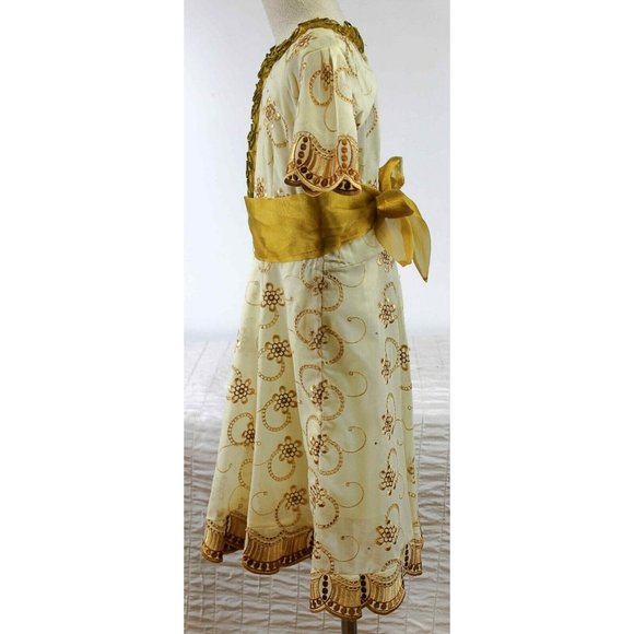 Gold/Cream Girls Dress 5/6 Dance Party Semi-Formal Sash-Belt Ruffled Rhinestones - Picture 6 of 6